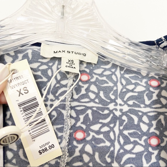 NEW Max Studio Jersey Blue Floral Bell Sleeve Mini Dress Size XS - Picture 3 of 5